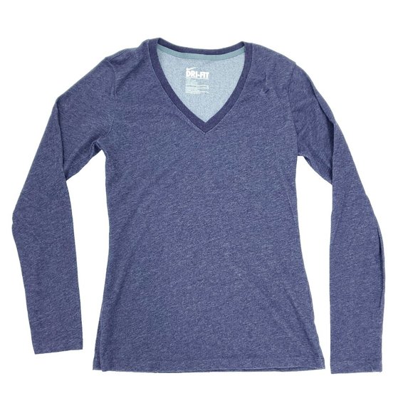 Nike Athletic Top Shirt Womens Small Purple V-Neck Slim Fit Dri-Fit Tee - Picture 1 of 8